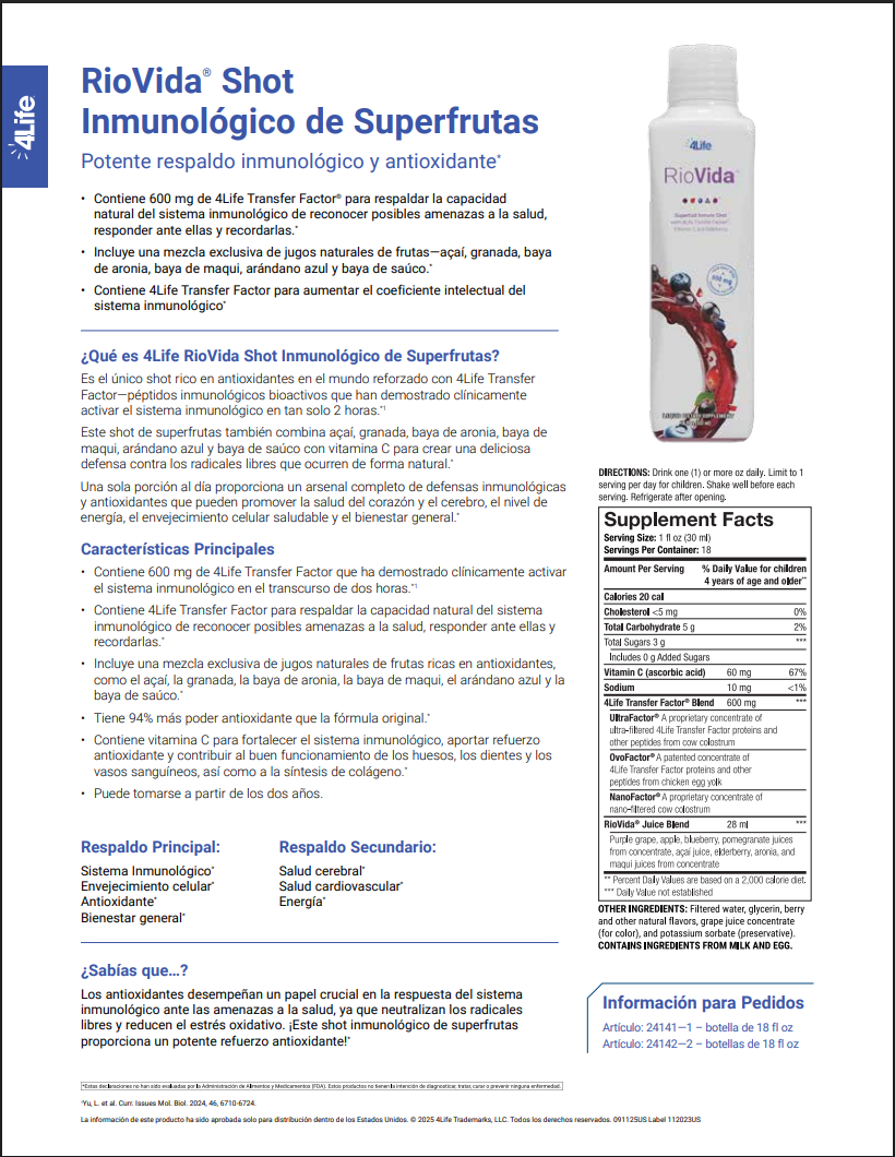 4Life Transfer Factor RioVida - Superfruit shot for immune and antioxidant support
